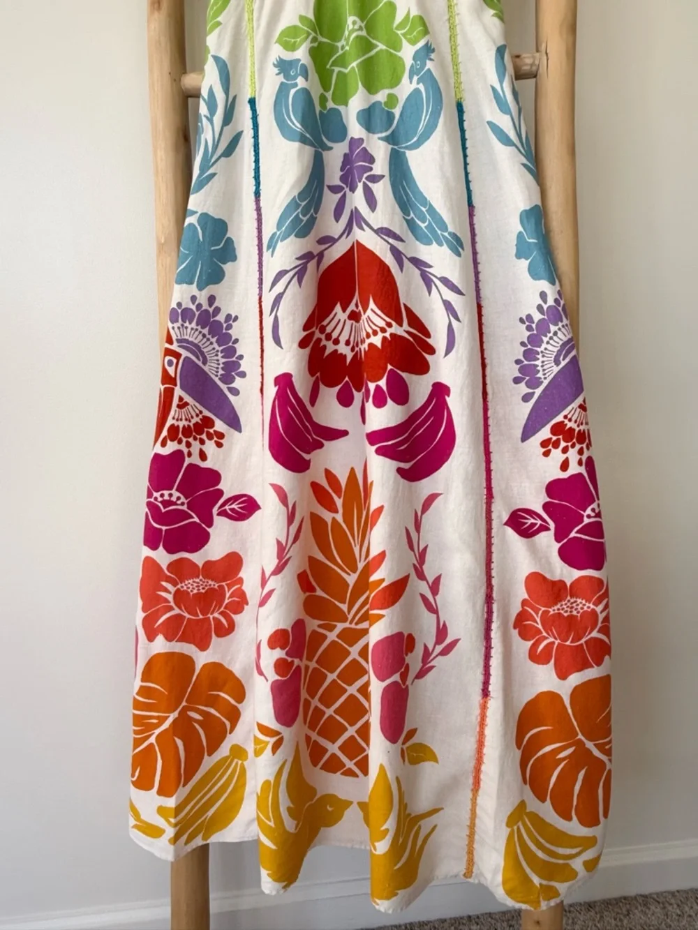 FARM Rio Colorful Tropical Pineapple Graphic Linen Blend Strappy Maxi Dress S - Picture 6 of 16